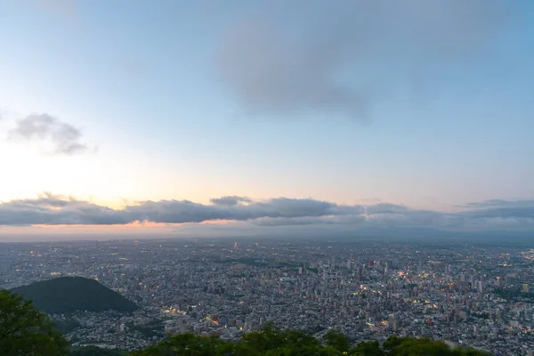 Vista Nocturna Del Paisaje Urbano Ciudad Sapporo Desde Observación Mountain — Foto de Stock