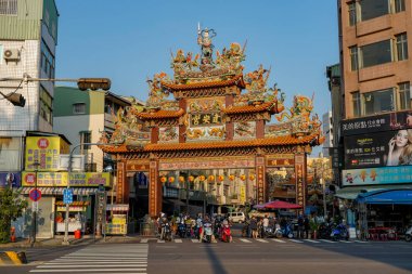 Tainan, Tayvan- 13 Nisan 2019 : Xia Lin Jian'an Sarayı. Tainan ünlü bir ibadet Mazu ve Nezha Tapınağı.