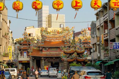 Tainan, Tayvan- 13 Nisan 2019 : Xia Lin Jian'an Sarayı. Tainan ünlü bir ibadet Mazu ve Nezha Tapınağı.