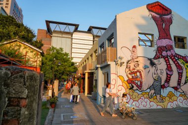 Tainan, Tayvan - 13 Nisan 2019: Planlı Kültür ve Yaratıcı Park. Güney Bölgesi, Tainan, Tayvan 'da çok amaçlı bir park. 