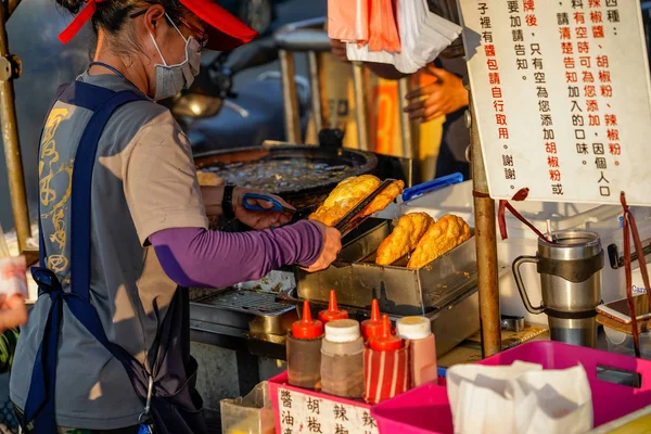 Tainan Tajwan Kwietnia 2019 Xia Lin Scallion Pancake Słynny Placek — Zdjęcie stockowe