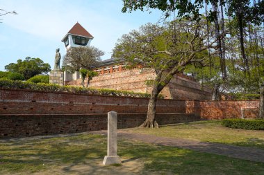 Tainan, Tayvan - 13 Nisan 2019 : Anping Old Fort in Tainan, Tayvan. Anping Fort, Zeelandia Kalesi adlı Hollanda kalesinin temelleri üzerine inşa edilmiştir..