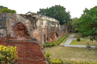 Tainan, Tayvan - 13 Nisan 2019 : Anping Old Fort in Tainan, Tayvan. Anping Fort, Zeelandia Kalesi adlı Hollanda kalesinin temelleri üzerine inşa edilmiştir..