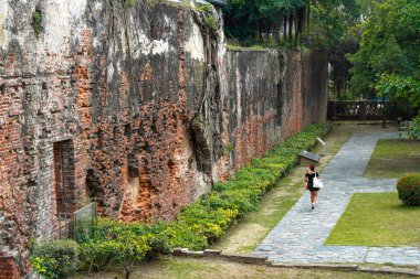 Tainan, Tayvan - 13 Nisan 2019 : Anping Old Fort in Tainan, Tayvan. Anping Fort, Zeelandia Kalesi adlı Hollanda kalesinin temelleri üzerine inşa edilmiştir..