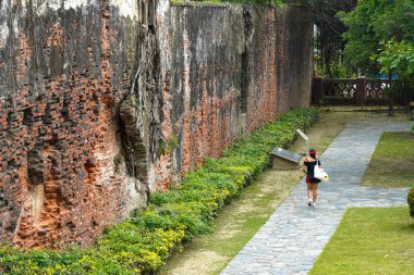 Tainan, Tayvan - 13 Nisan 2019 : Anping Old Fort in Tainan, Tayvan. Anping Fort, Zeelandia Kalesi adlı Hollanda kalesinin temelleri üzerine inşa edilmiştir..