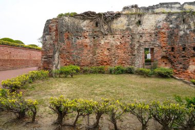 Tainan, Tayvan - 13 Nisan 2019 : Anping Old Fort in Tainan, Tayvan. Anping Fort, Zeelandia Kalesi adlı Hollanda kalesinin temelleri üzerine inşa edilmiştir..