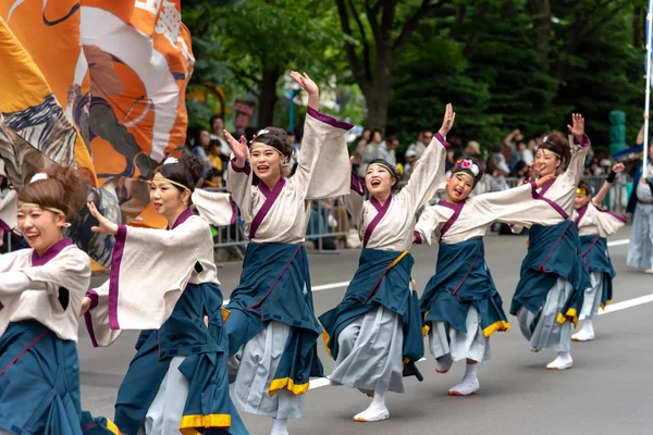 Sapporo Hokkaido Japan Juni 2018 Yosakoi Soran Festival Krachtige Dansvoorstellingen — Stockfoto