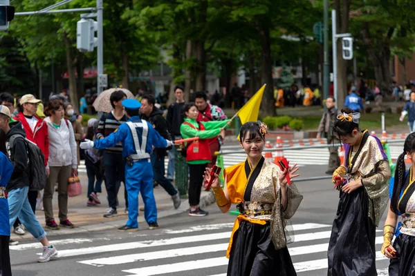 Sapporo Hokkaido Japan Juni 2018 Yosakoi Soran Festival Kraftvolle Tanzaufführungen — Stockfoto