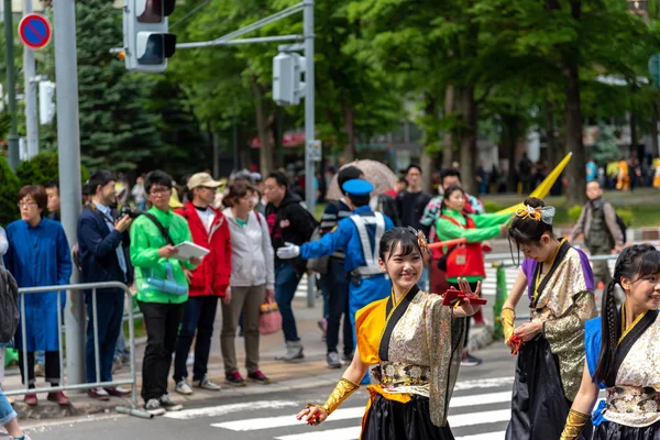 Sapporo Hokkaido Jepang Juni 2018 Festival Soran Yosakoi Parade Pertunjukan — Stok Foto