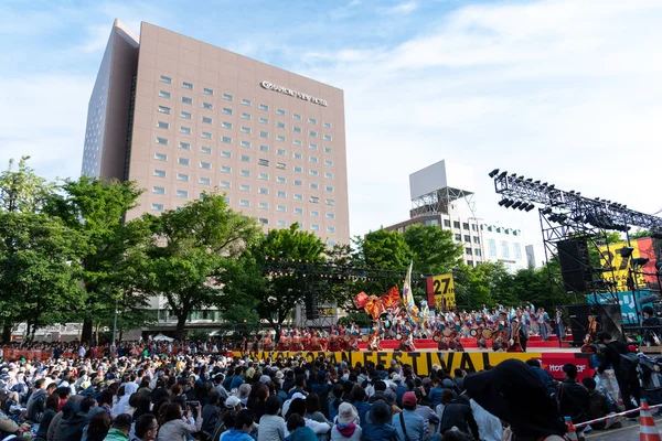 Sapporo Hokkaido Japão Junho 2018 Yosakoi Soran Festival Poderosas Performances — Fotografia de Stock