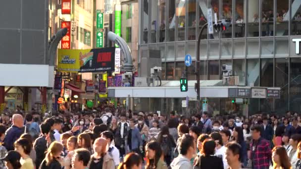 Shibuya Crossing Dünyanın Işlek Yaya Geçitlerinden Biridir Shibuya Semtinde Yayalar — Stok video
