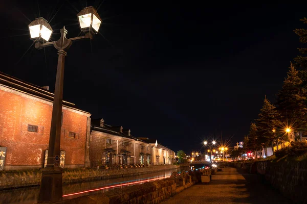 Landscape view of Otaru canals and warehouse at night in Hokkaido Japan. Here is a famous landmark of Otaru city.