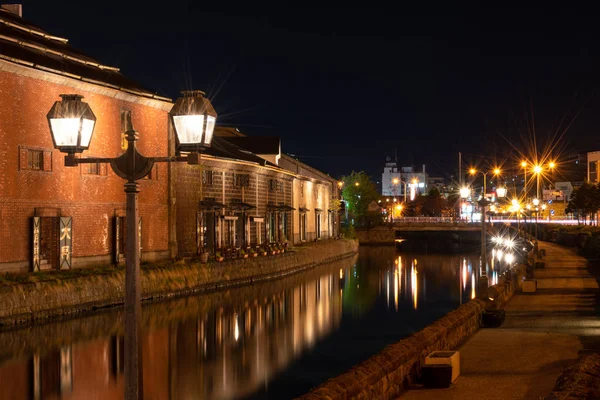 Paisaje Vista Los Canales Otaru Almacén Por Noche Hokkaido Japón —  Fotos de Stock