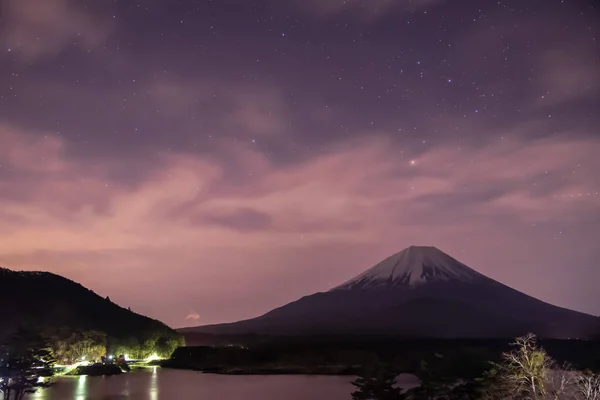 Estrella Monte Fuji Crepúsculo Patrimonio Humanidad Vista Lago Shoji Shojiko — Foto de Stock