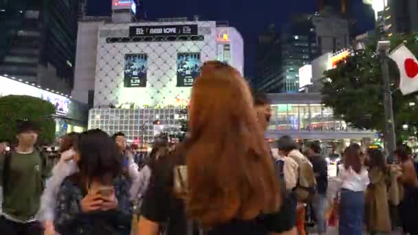 夜間の渋谷横断 タイムラプス カメラロングショットセレクティブフォーカス通常速度 渋谷区の歩行者横断歩道 2019年5月4日 — ストック動画