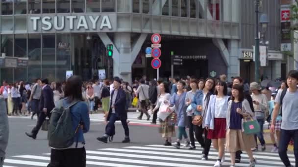 2019年5月4日 昼間渋谷交差点を歩く歩行者をクローズアップ スローモーションビデオ カメラロングショット セレクティブフォーカス — ストック動画