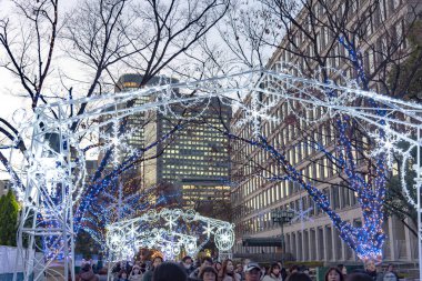 Osaka, Japonya - 14 Aralık 2018 : Osaka Işıklar Festivali. Kış aydınlatma olayları, Midosuji Aydınlatma ve Hikari Rönesans. popüler turistik, tatil için seyahat hedef