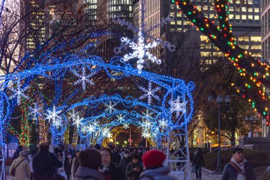 Osaka, Japonya - 14 Aralık 2018 : Osaka Işıklar Festivali. Kış aydınlatma olayları, Midosuji Aydınlatma ve Hikari Rönesans. popüler turistik, tatil için seyahat hedef