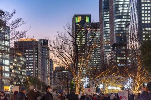 Osaka, Japão - 14 de dezembro de 2018: Festival das Luzes em Osaka. Os eventos de iluminação de inverno, Iluminação Midosuji e Renascimento Hikari. atração turística popular, destino de viagem para férias — Fotografia de Stock