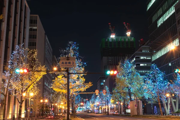 Osaka, Japonia-dec 14 2018: Festiwal świateł w Osace. Zimowe oświetlenie wydarzeń, Midosuji oświetlenia i Hikari Renaissance. popularna atrakcja turystyczna, cel podróży na wakacje — Zdjęcie stockowe