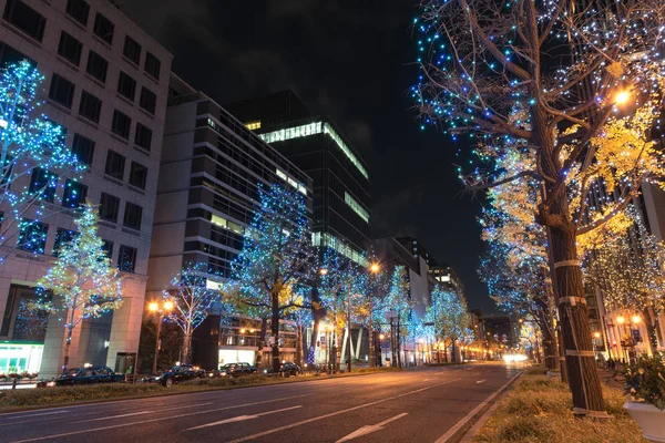Osaka, Giappone - 14 dicembre 2018: Festival delle Luci a Osaka. Gli eventi di illuminazione invernale, Illuminazione Midosuji e Rinascimento Hikari. popolare attrazione turistica, meta di viaggio per le vacanze — Foto Stock