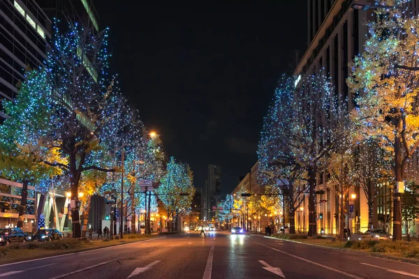 Osaka, Giappone - 14 dicembre 2018: Festival delle Luci a Osaka. Gli eventi di illuminazione invernale, Illuminazione Midosuji e Rinascimento Hikari. popolare attrazione turistica, meta di viaggio per le vacanze — Foto Stock