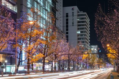 Osaka, Japonya - 14 Aralık 2018 : Osaka Işıklar Festivali. Kış aydınlatma olayları, Midosuji Aydınlatma ve Hikari Rönesans. popüler turistik, tatil için seyahat hedef
