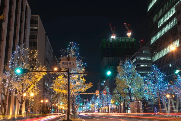 Osaka, Japonia-dec 14 2018: Festiwal świateł w Osace. Zimowe oświetlenie wydarzeń, Midosuji oświetlenia i Hikari Renaissance. popularna atrakcja turystyczna, cel podróży na wakacje — Zdjęcie stockowe