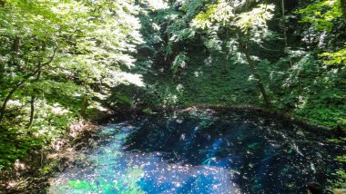 Akita, Japonya - 11 Ağustos 2016 : Shirakami-Sanchi dağlık bölgesinde Juniko Oniki Gölleri. Tohoku bölgesinde Unesco Dünya Mirası. Aomori Prefecture, Japonya