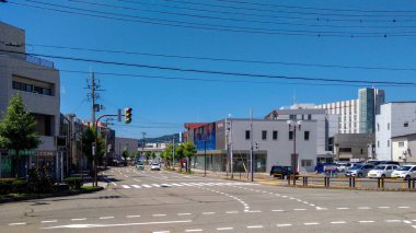 Akita, Japonya. 05 Ağustos 2017: Omagari ıstasyonunun dış kısmı. Daisen kentinde bir tren istasyonu, Akita Prefecture, Japonya. Daisen şehri 