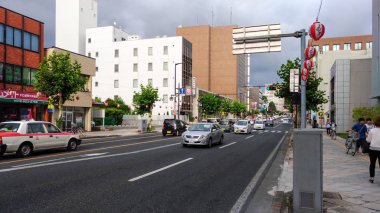 Iyate Prefecture, Japonya-Ağustos 04 2017: Morioka şehir manzarası, Sansa Odori Festivali sırasında, vatandaşlar geleneksel dans ve performans izlerken keyfini çıkarabilirsiniz