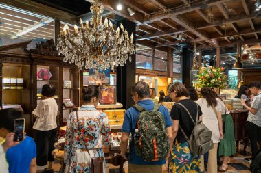 Miyahara'nın iç dekorasyonu. Bir kırmızı tuğla mimarisi eski oftalmoloji kliniği çay, tatlı ve Taichung yemek için popüler bir dönüm noktası haline getirilmiştir, Tayvan - 27 Ağustos 2019