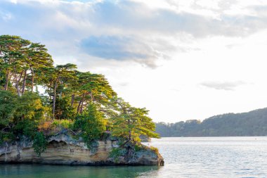 Matsushima Körfezi alacakaranlıkta, çam ağaçları ve kayalarla kaplı güzel adalar. Japonya'nın Üç Görüş biri, ve aynı zamanda Zuigan-ji, Entsu-in ve Kanrantei sitedir. in Miyagi Prefecture, Japonya