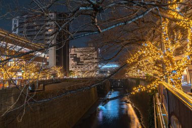 Meguro Nehri kış aydınlatma festivali, güzel manzara, popüler turistik, tatil için seyahat yerler, Tokyo şehir, Japonya'da ünlü romantik ışık olaylar