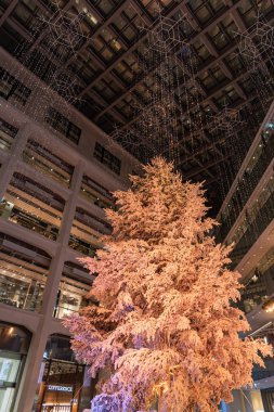 Tokyo, Japonya - 22 Aralık 2018 : White Kitte kış aydınlatma festivali, şehirdeki ünlü romantik ışık etkinlikleri, güzel manzara, popüler turistik mekanlar, tatil için seyahat yerleri