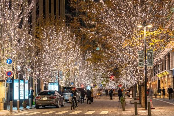 Tokyo, Giappone - 19 dicembre 2018: Tokyo Marunouchi Winter Illumination Festival, famosi eventi romantici in città, splendida vista, attrazioni turistiche popolari, destinazioni di viaggio per le vacanze — Foto Stock