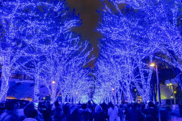 Tóquio, Japão - 21 de dezembro de 2018: Shibuya Blue Cave festival de iluminação de inverno, famoso romântico iluminar eventos na cidade, bela vista, atrações turísticas populares, destinos de viagem para férias — Fotografia de Stock