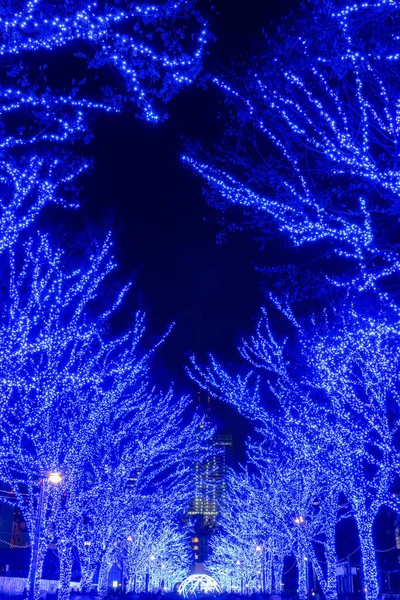 Shibuya Blue Cave festival di illuminazione invernale, bella vista, attrazioni turistiche popolari, destinazioni turistiche per le vacanze, famosi eventi romantici illuminati nella città di Tokyo, Giappone — Foto Stock