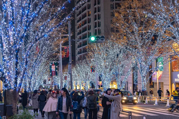 Tokyo, Giappone - 22 dicembre 2018: Roppongi Hills winter festival (Keyakizaka Galaxy Illuminations), eventi famosi in città, vista bellissima, attrazioni turistiche popolari, destinazioni turistiche per le vacanze — Foto Stock