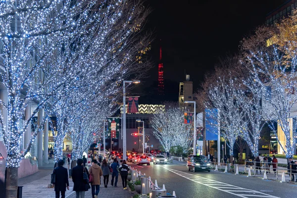 Tokio, Japón - 22 dic 2018: Roppongi Hills festival de invierno (Keyakizaka Galaxy Illuminations), eventos famosos en la ciudad, hermosa vista, atracciones turísticas populares, destinos de viaje para vacaciones —  Fotos de Stock