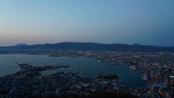 Vista Nocturna Desde Cubierta Observación Hakodate Amplia Vista Ilumina Por — Vídeo de stock