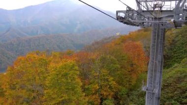 Sonbahar yeşillik mevsiminde Dragondoldan (Naeba-Tashiro Gondola) dağların ve vadilerin manzarası. Japonya 'daki en uzun teleferik hattı. Naeba, Yuzawa, Niigata Bölgesi.