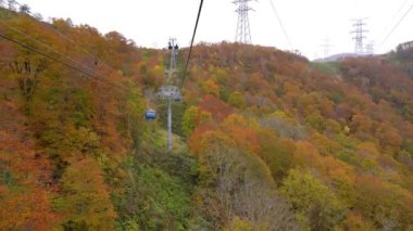 Sonbahar yeşillik mevsiminde Dragondoldan (Naeba-Tashiro Gondola) dağların ve vadilerin manzarası. Japonya 'daki en uzun teleferik hattı. Naeba, Yuzawa, Niigata Bölgesi.