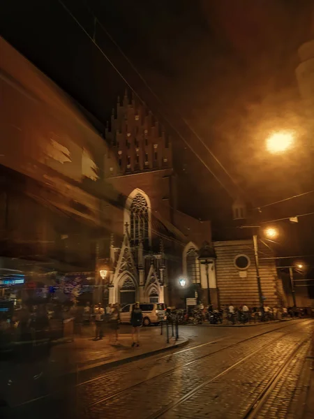Ночной Город Фонарями Церковью Ночной Город — стоковое фото