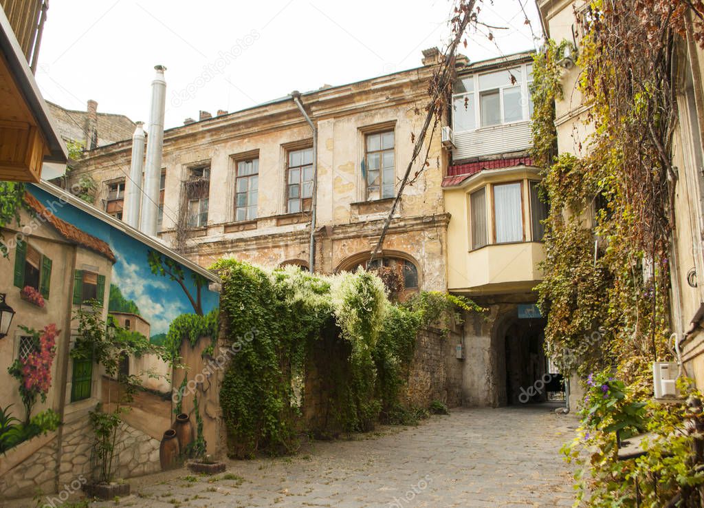 Old buildings in a courtyard.