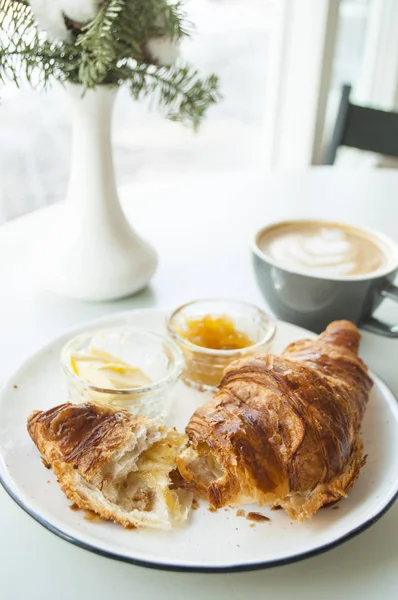 Flat lay of fresh french breakfast. — Stock Photo, Image