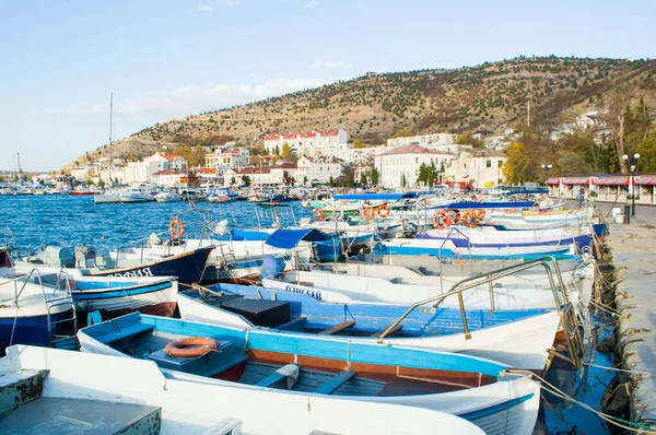 Balaklava Crimea November 2019 Many Boats Tiny Harbor Balaklava Stock Photo