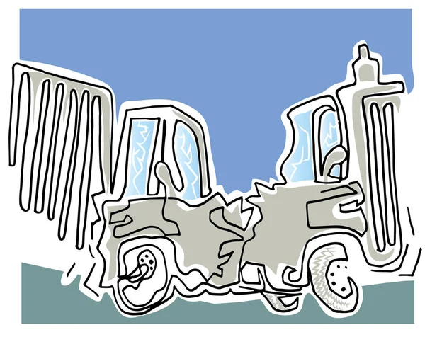 Araçlar kırma. İki kamyon kırma. Araba yolda kırma illüstrasyon.