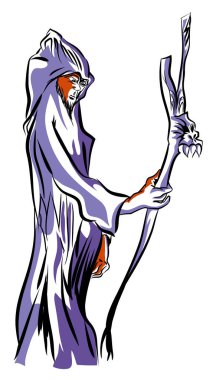 Büyülü Wizard.illustration ayakta Sihirbazı ve onun sihirli sopa.