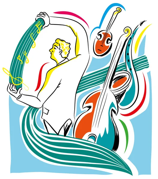 Müzik Direktörü ve müzik instrumentsorchestral iletken ve müzik notaları.